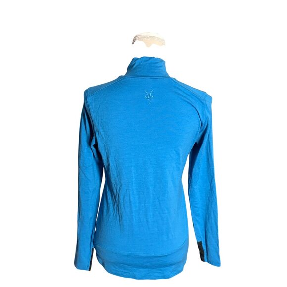 Ibex Merino Wool Cross Over Mock Neck Top teal blue S small base layer shirt xs - Picture 4 of 9